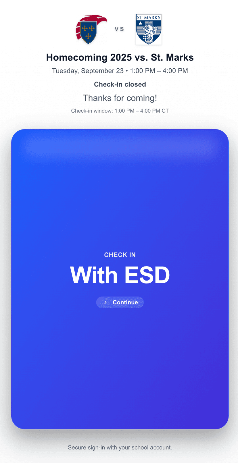 Student check-in interface